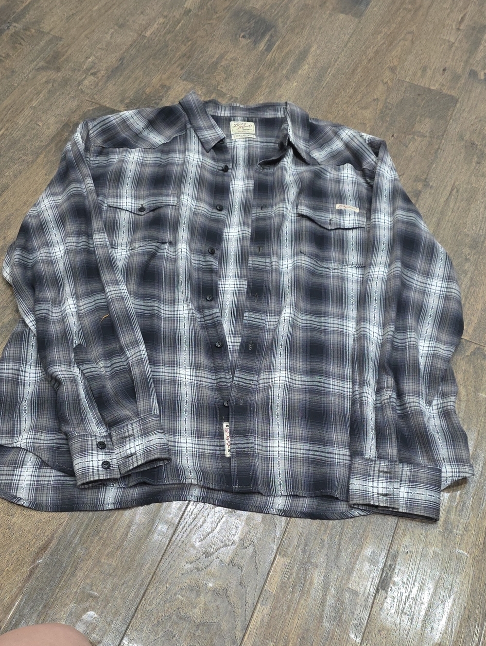 Lucky Brand Black and Gray Plaid Button-Down Shirt